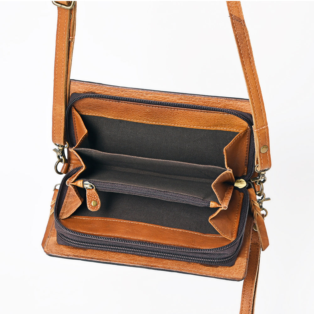 American Darling Organiser Hair-On Hand Tooled Genuine Leather Women Bag Western Handbag Purse