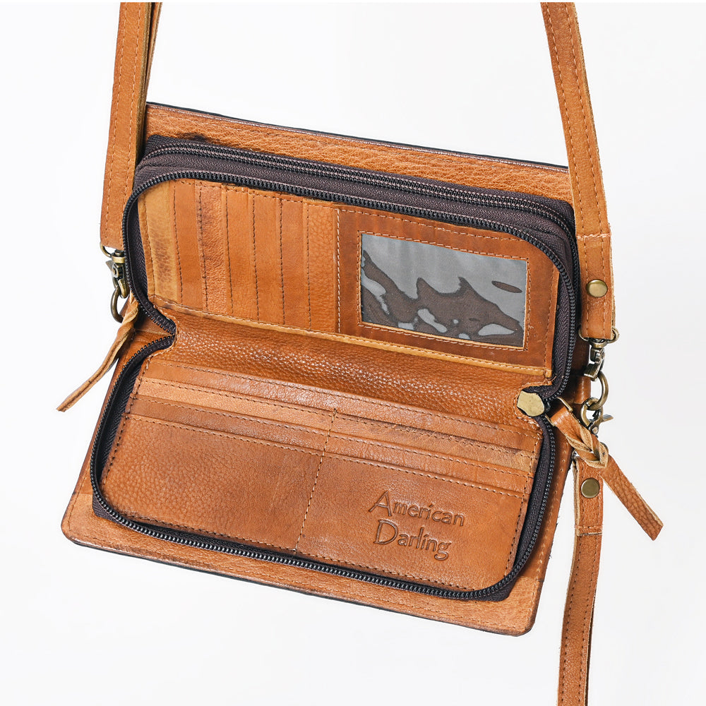 American Darling Organiser Hair-On Hand Tooled Genuine Leather Women Bag Western Handbag Purse