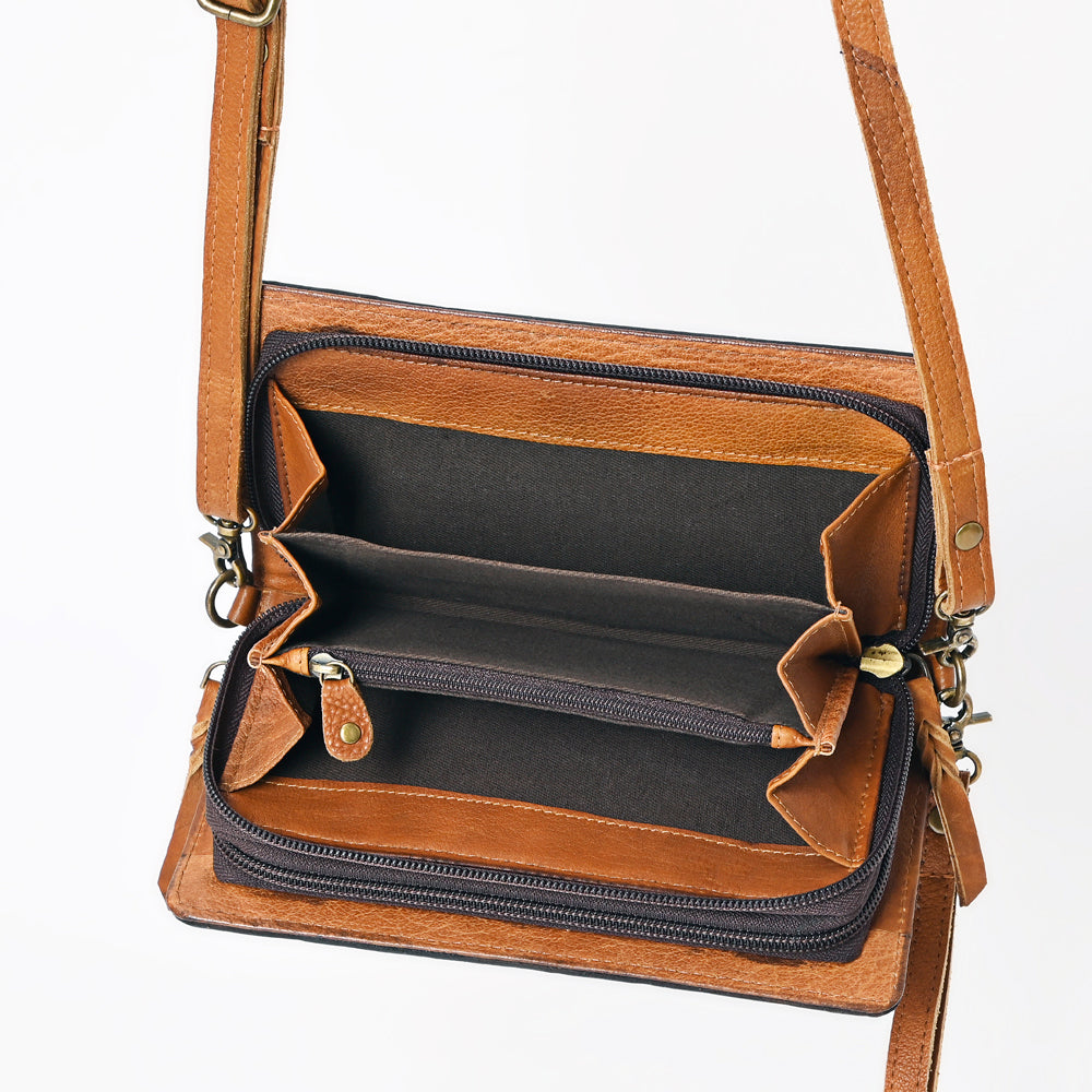 American Darling Organiser Hair-On Hand Tooled Genuine Leather Women Bag Western Handbag Purse