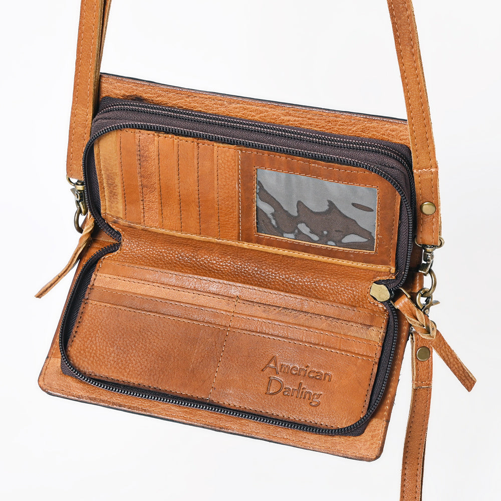 American Darling Organiser Hair-On Hand Tooled Genuine Leather Women Bag Western Handbag Purse