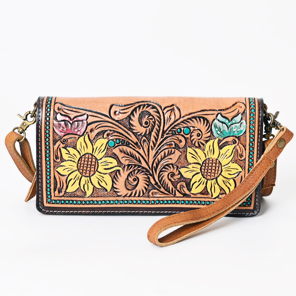 American Darling Organiser Hair-On Hand Tooled Genuine Leather Women Bag Western Handbag Purse