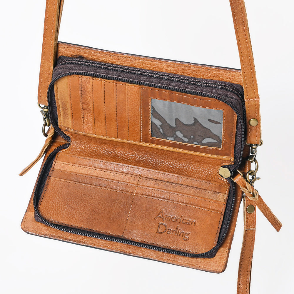 American Darling Organiser Hair-On Hand Tooled Genuine Leather Women Bag Western Handbag Purse