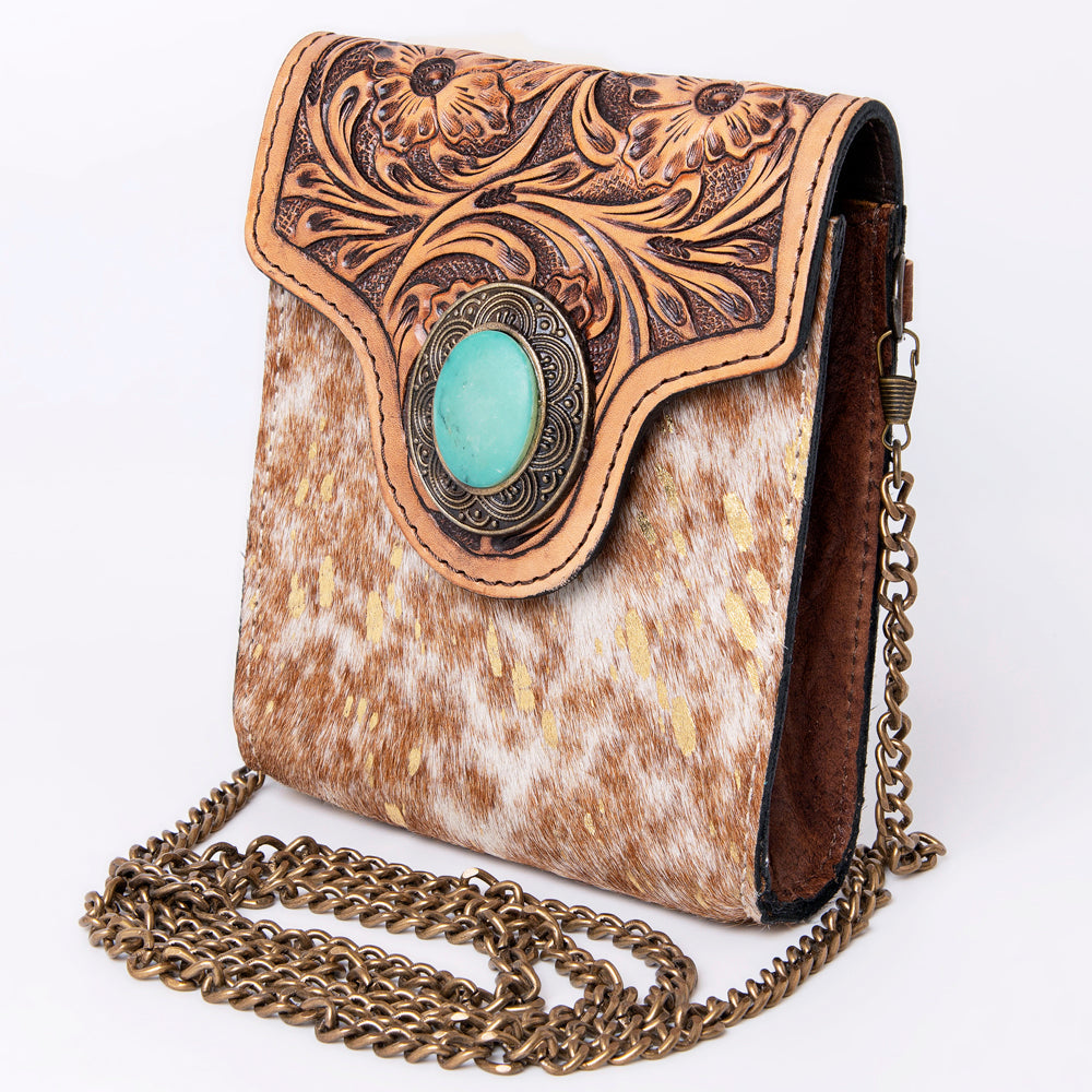 American Darling Hand Tooled Hair On Genuine Leather Women Bag Western Handbag Purse