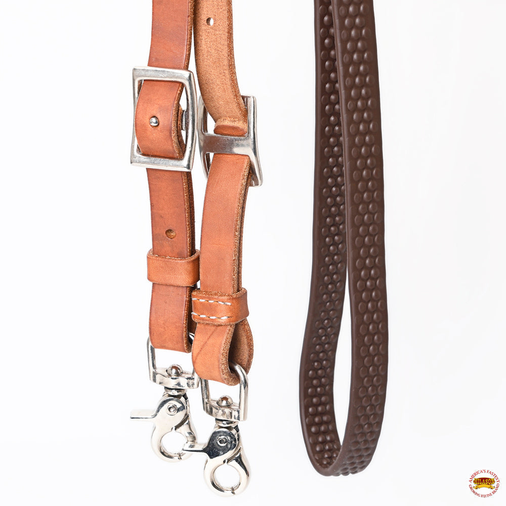 8 Ft Hilason Horse Western Leather Rubber Grip Barrel Split Reins