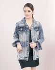 ADJKT010 Genuine leather Hand tooled hand carved Women 100% cotton Denim jacket  dress ladies girl