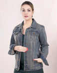 ADJKT013 Genuine leather Hand tooled hand carved Women 100% cotton Denim jacket  dress ladies girl