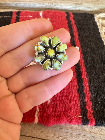 "Stunning Handmade Palomino & Turquoise Sterling Silver Flower Ring"