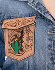 ADJKT001 Genuine leather Hand tooled hand carved Women 100% cotton Denim jacket  dress ladies girl