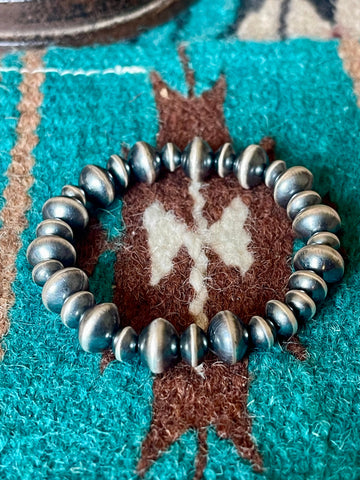 Vinita Cowboy Navajo Sterling Silver Beaded Stretch Bracelet