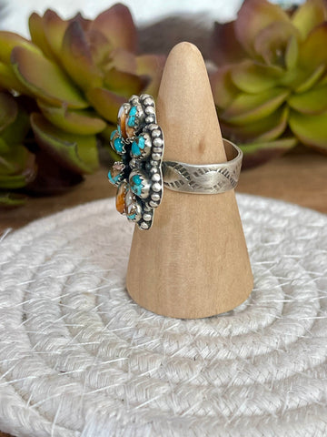 Beautiful Handmade Sterling Silver And Spice Flower Cluster Adjustable Ring