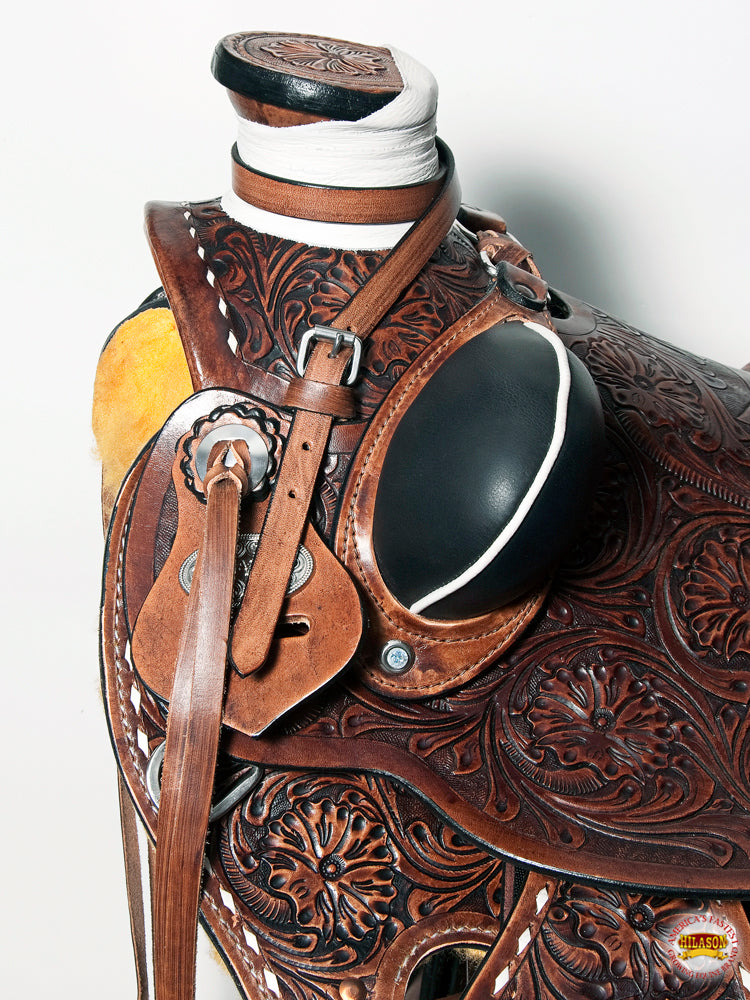 Western Horse Saddle American Leather Wade Ranch Roping Floral Brown Hilason