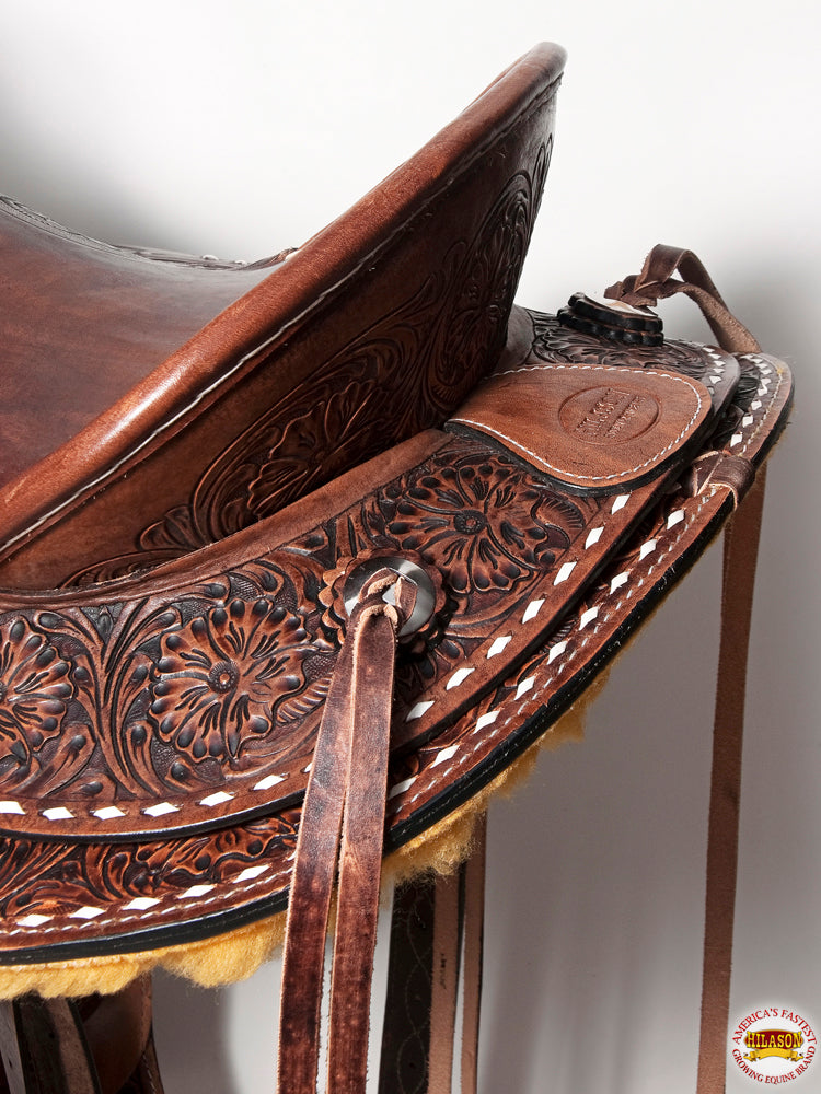 Western Horse Saddle American Leather Wade Ranch Roping Floral Brown Hilason