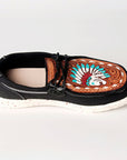 American Darling ADFT133BK1 Hand tooled carved genuine leather trim lightweight shoe footwear slip on