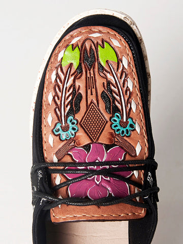 American Darling ADFT133BK2 Hand tooled carved genuine leather trim lightweight shoe footwear slip on