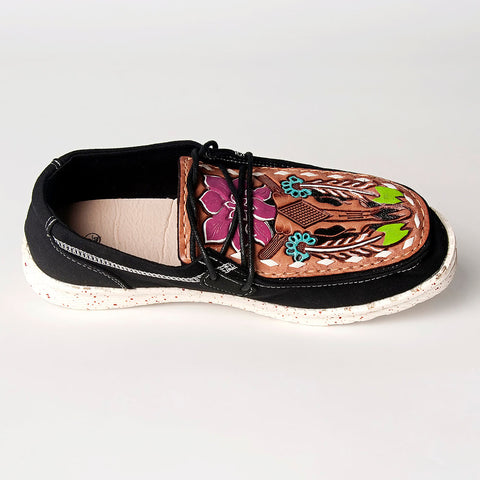 American Darling ADFT133BK2 Hand tooled carved genuine leather trim lightweight shoe footwear slip on