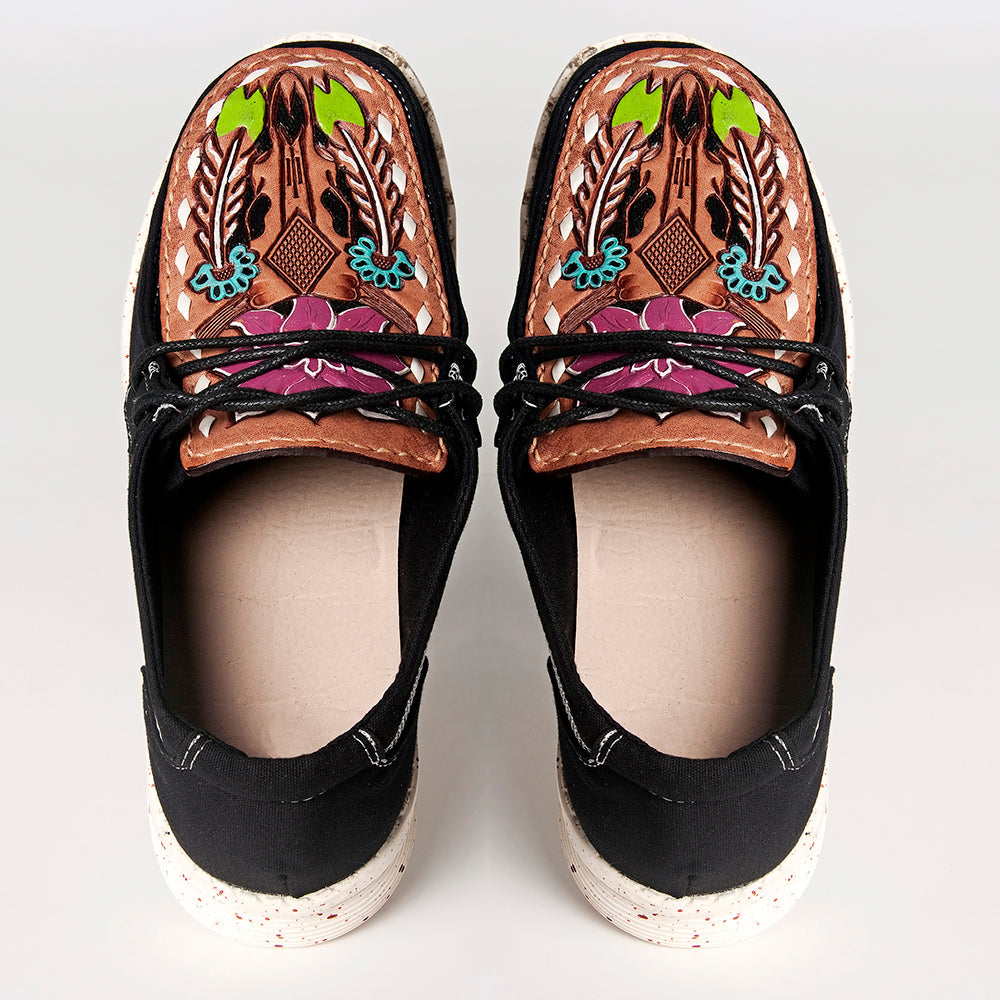 American Darling ADFT133BK2 Hand tooled carved genuine leather trim lightweight shoe footwear slip on
