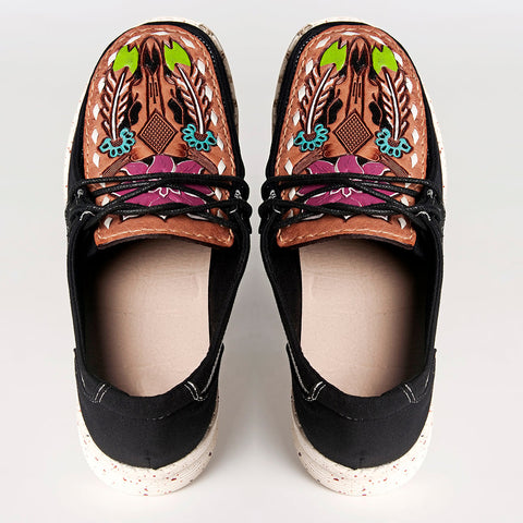 American Darling ADFT133BK2 Hand tooled carved genuine leather trim lightweight shoe footwear slip on