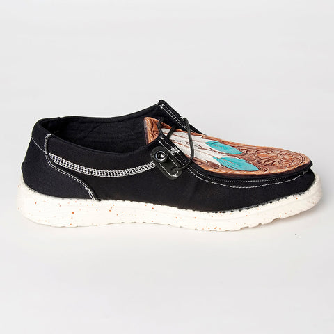 American Darling ADFT133BK3 Hand tooled carved genuine leather trim lightweight shoe footwear slip on