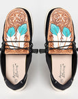 American Darling ADFT133BK3 Hand tooled carved genuine leather trim lightweight shoe footwear slip on