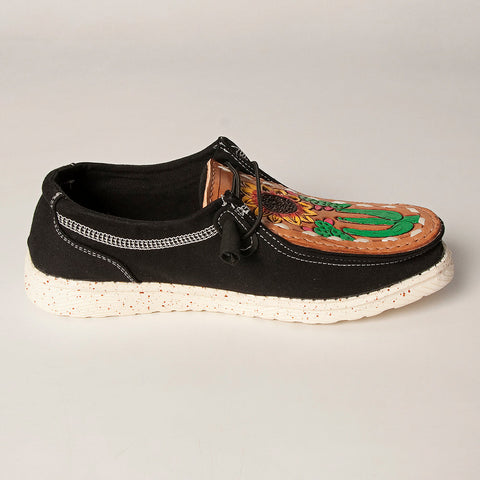 American Darling ADFT133BK7 Hand tooled carved genuine leather trim lightweight shoe footwear slip on