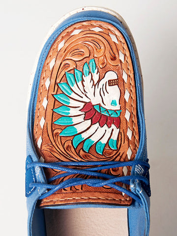 American Darling ADFT133BL1 Hand tooled carved genuine leather trim lightweight shoe footwear slip on