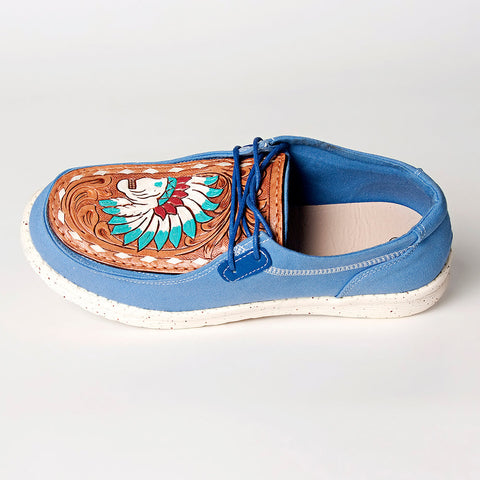 American Darling ADFT133BL1 Hand tooled carved genuine leather trim lightweight shoe footwear slip on