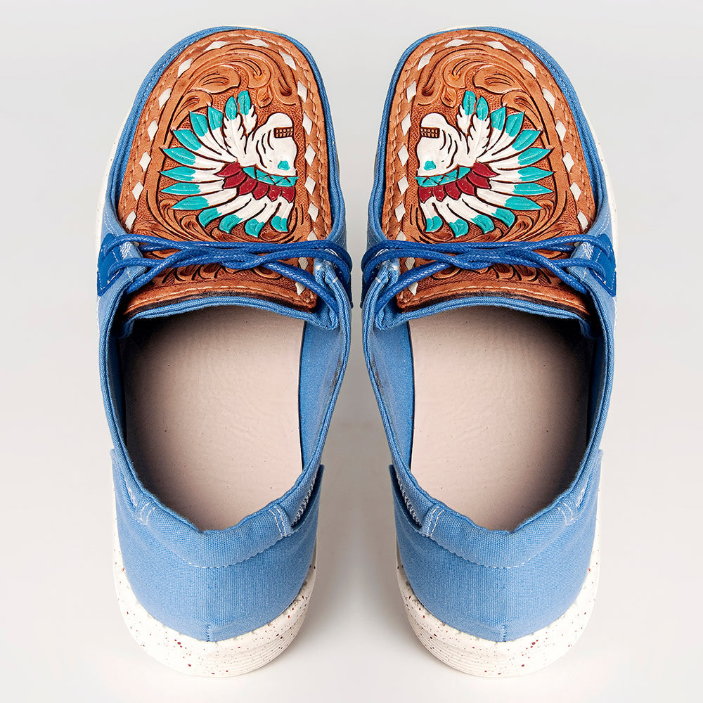 American Darling ADFT133BL1 Hand tooled carved genuine leather trim lightweight shoe footwear slip on
