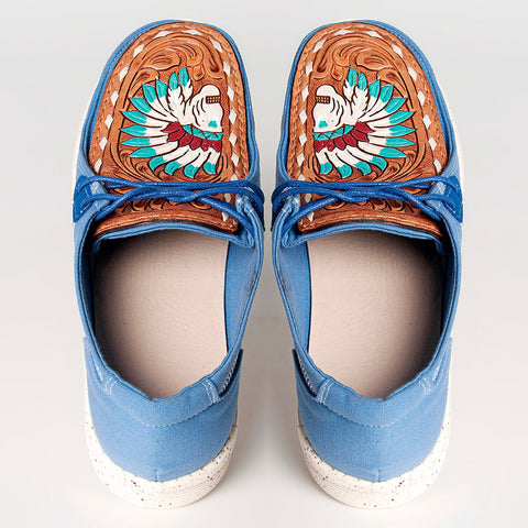 American Darling ADFT133BL1 Hand tooled carved genuine leather trim lightweight shoe footwear slip on
