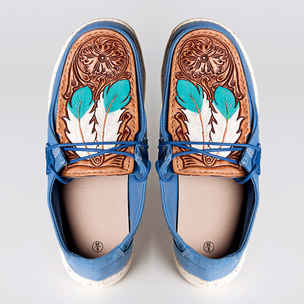 American Darling ADFT133BL3 Hand tooled carved genuine leather trim lightweight shoe footwear slip on