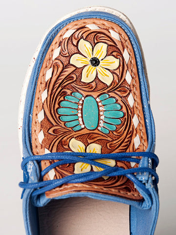 American Darling ADFT133BL5 Hand tooled carved genuine leather trim lightweight shoe footwear slip on