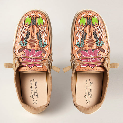 American Darling ADFT133BR2 Hand tooled carved genuine leather trim lightweight shoe footwear slip on