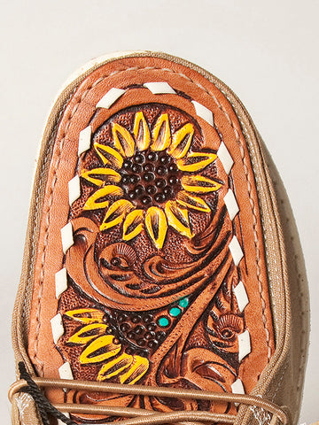 American Darling ADFT133BR6 Hand tooled carved genuine leather trim lightweight shoe footwear slip on