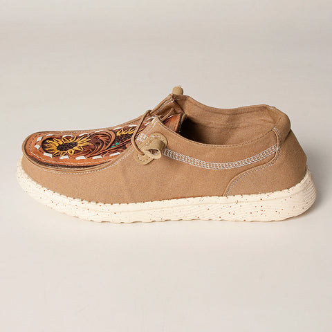American Darling ADFT133BR6 Hand tooled carved genuine leather trim lightweight shoe footwear slip on