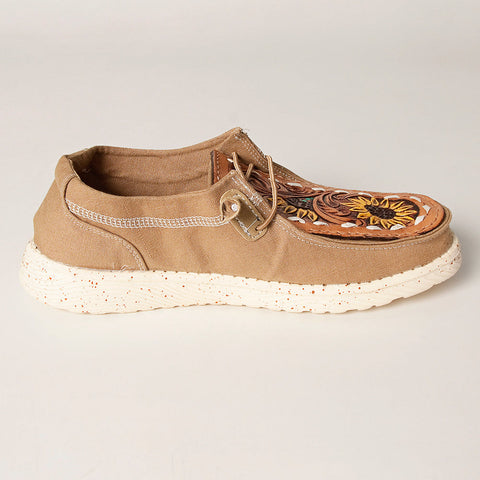 American Darling ADFT133BR6 Hand tooled carved genuine leather trim lightweight shoe footwear slip on