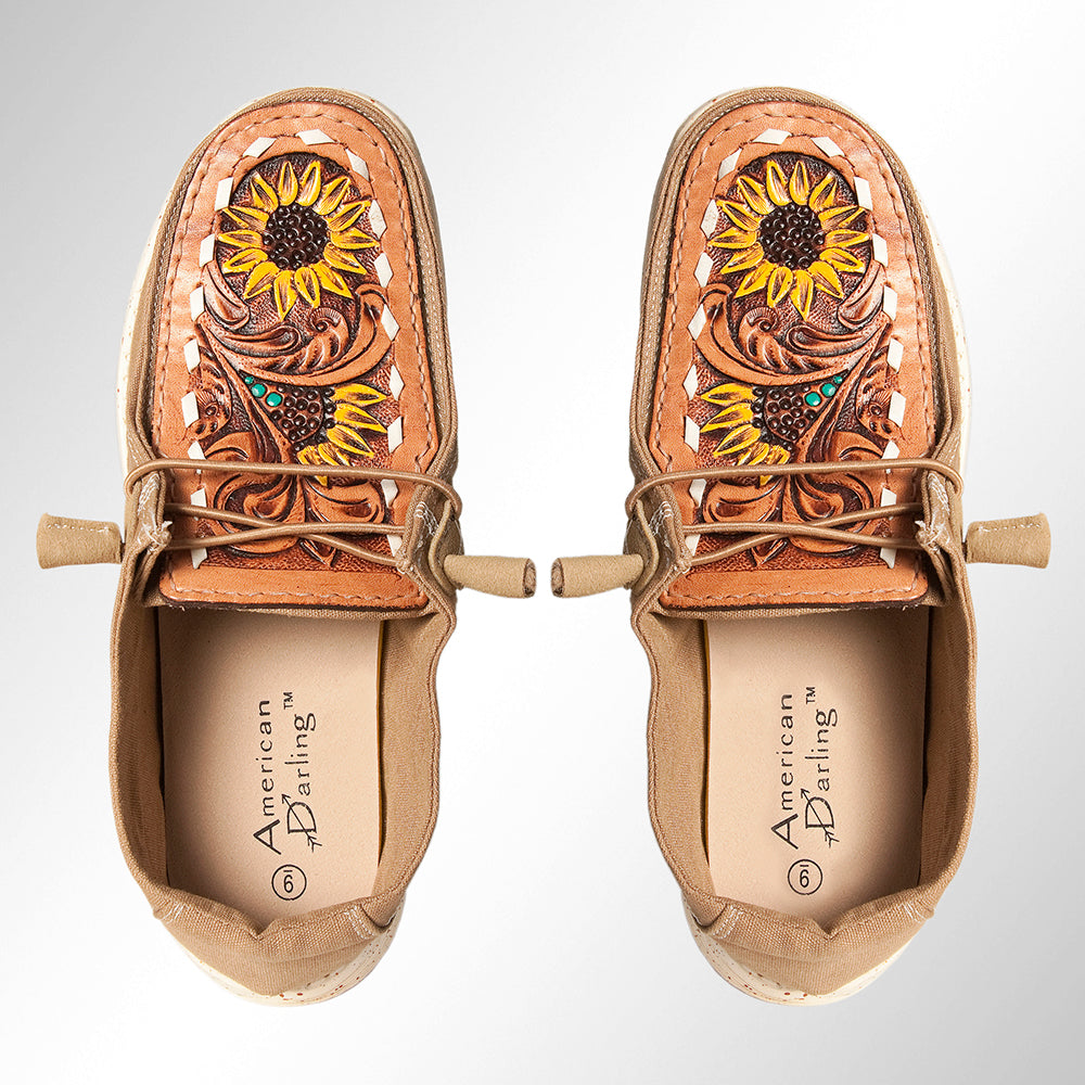 American Darling ADFT133BR6 Hand tooled carved genuine leather trim lightweight shoe footwear slip on