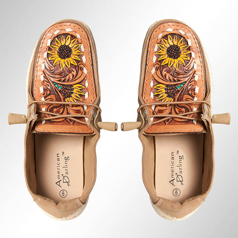 American Darling ADFT133BR6 Hand tooled carved genuine leather trim lightweight shoe footwear slip on
