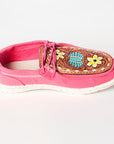 American Darling ADFT133FU5 Hand tooled carved genuine leather trim lightweight shoe footwear slip on