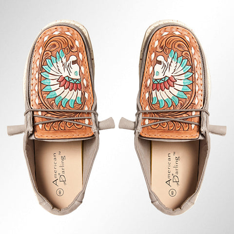 American Darling ADFT133GR1 Hand tooled carved genuine leather trim lightweight shoe footwear slip on
