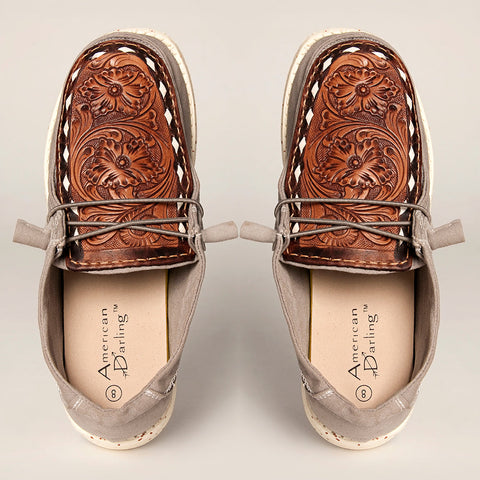 American Darling ADFT133GR4 Hand tooled carved genuine leather trim lightweight shoe footwear slip on