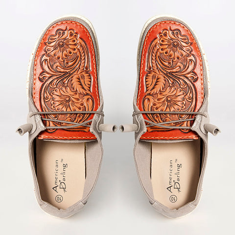American Darling ADFT133GR11 Hand tooled carved genuine leather trim lightweight shoe footwear slip on