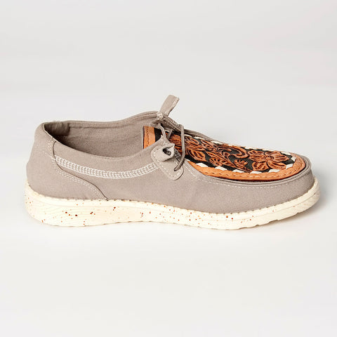 American Darling ADFT133GR13 Hand tooled carved genuine leather trim lightweight shoe footwear slip on