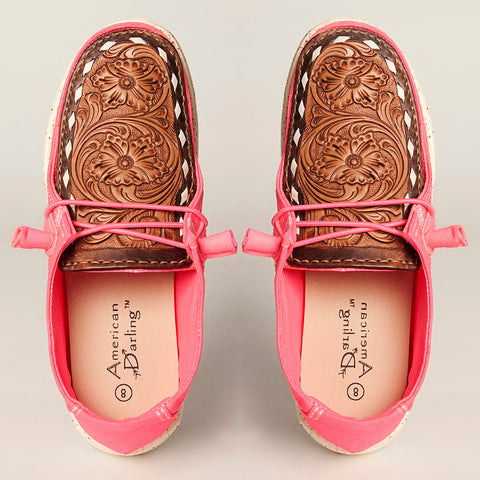 American Darling ADFT133NEPK4 Hand tooled carved genuine leather trim lightweight shoe footwear slip on