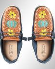 American Darling ADFT133NV5 Hand tooled carved genuine leather trim lightweight shoe footwear slip on