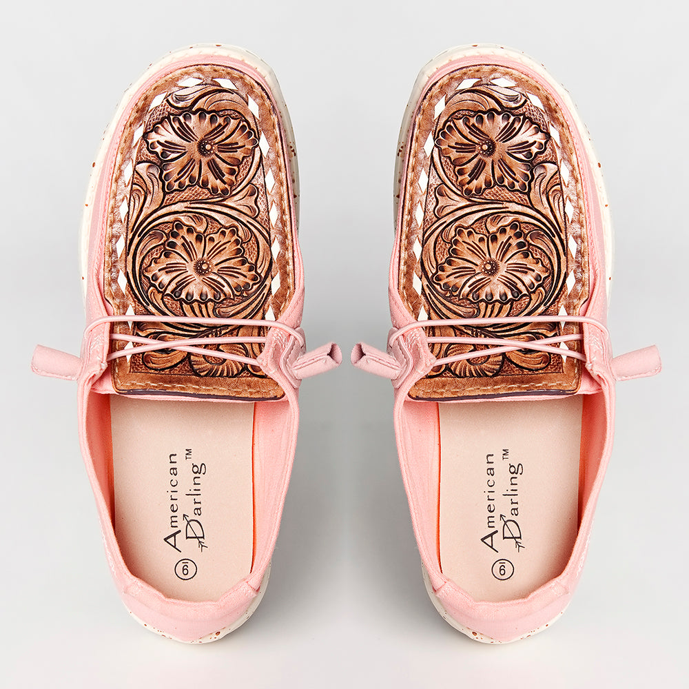 American Darling ADFT133PK4 Hand tooled carved genuine leather trim lightweight shoe footwear slip on