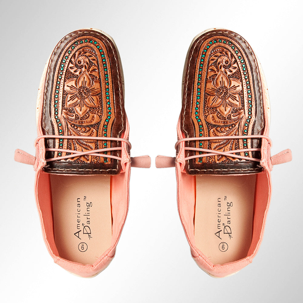 American Darling ADFT133PK9 Hand tooled carved genuine leather trim lightweight shoe footwear slip on