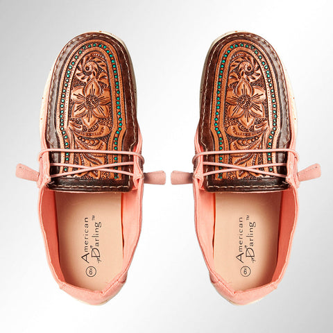American Darling ADFT133PK9 Hand tooled carved genuine leather trim lightweight shoe footwear slip on