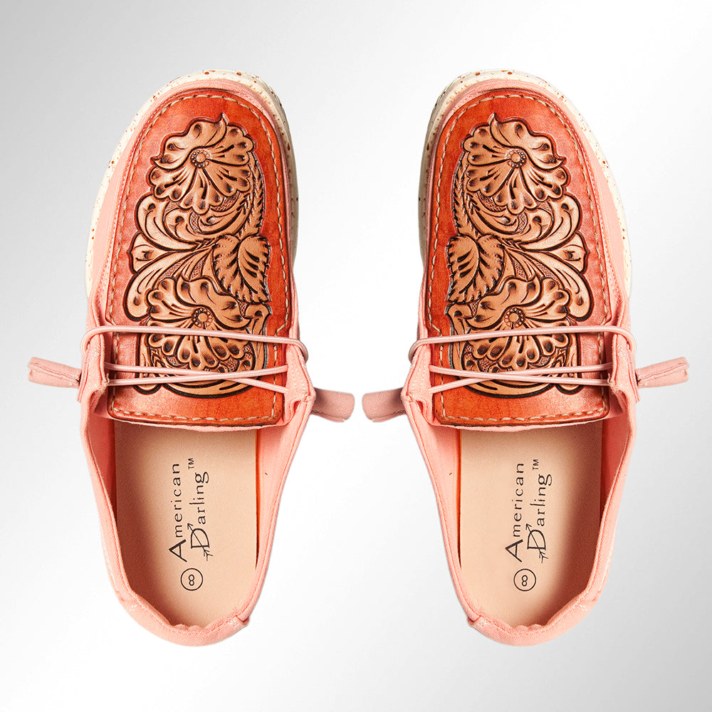 American Darling ADFT133PK11 Hand tooled carved genuine leather trim lightweight shoe footwear slip on