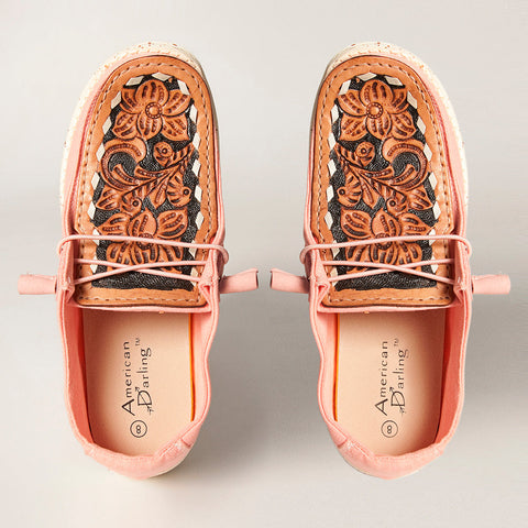 American Darling ADFT133PK13 Hand tooled carved genuine leather trim lightweight shoe footwear slip on