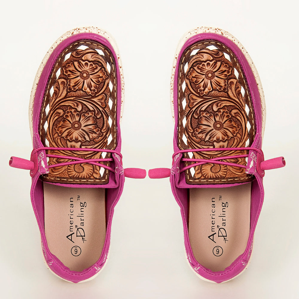 American Darling ADFT133PU4 Hand tooled carved genuine leather trim lightweight shoe footwear slip on