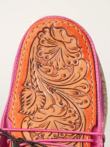 American Darling ADFT133PU11 Hand tooled carved genuine leather trim lightweight shoe footwear slip on